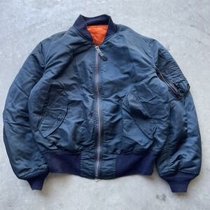 Vtg Alpha Industries MA-1 Flight Jacket Mens Medium Navy Blue Bomber Reversible